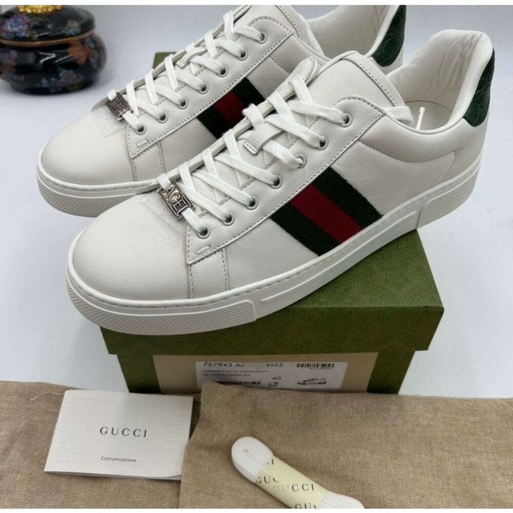 Women's Gucci, ace leather, web stripe sneakers size 40 made in Italy - Picture 6 of 14